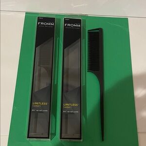 NWT FROMM Limitless Carbon Rat Tail Comb - Black 91/4" rat tail combs Set of 2